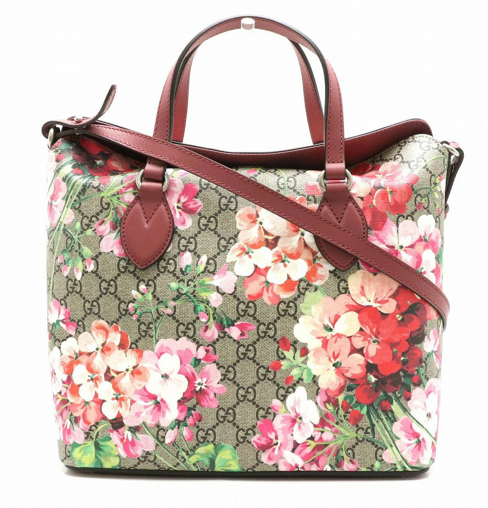 Gucci GG Blooms 2way Shoulder Bag Canvas Leather Flower Beige Brown Cream Pink